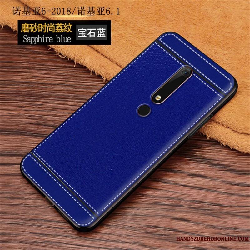 Nokia 6.1 Coque Fluide Doux Tout Compris Tendance Protection Simple Étui Litchi