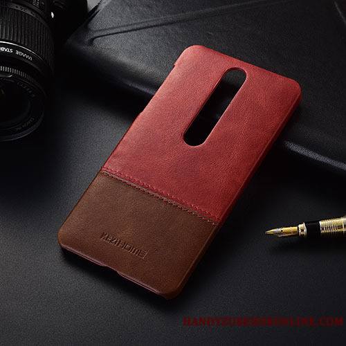 Nokia 6.1 Coque Rouge Cuir Véritable Étui Protection Téléphone Portable