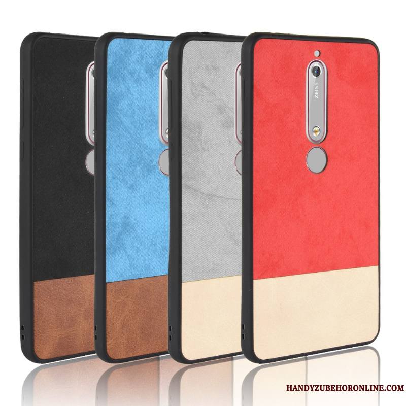 Nokia 6.1 Fluide Doux Coque Tout Compris Étui Cuir Denim Couture Couleurs