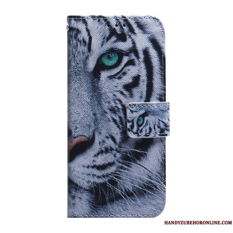 Nokia 6.2 Tigre Protection Blanc Étui En Cuir Coque De Téléphone Housse