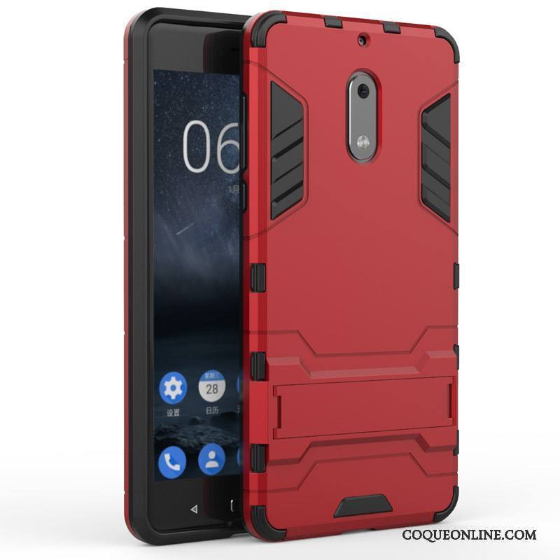 Nokia 6 Coque De Téléphone Support Difficile Rouge Incassable Étui Tout Compris