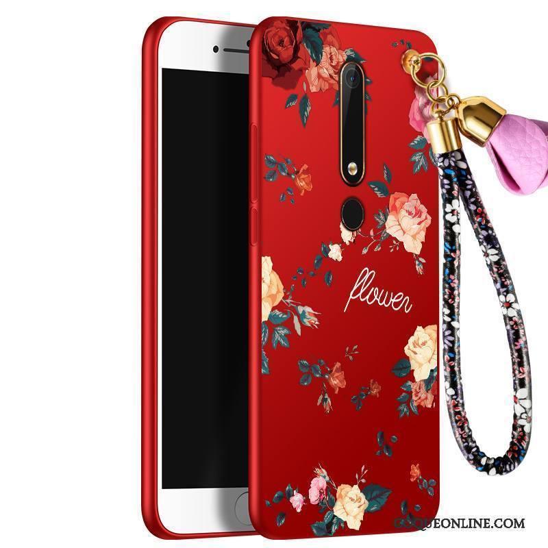 Nokia 6 Coque Fluide Doux Rouge Tempérer De Téléphone Fleurs Membrane