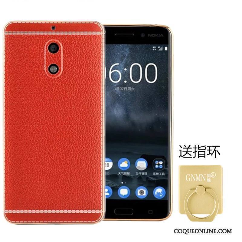 Nokia 6 Coque Étui Cuir Fluide Doux Silicone Modèle Fleurie Rouge