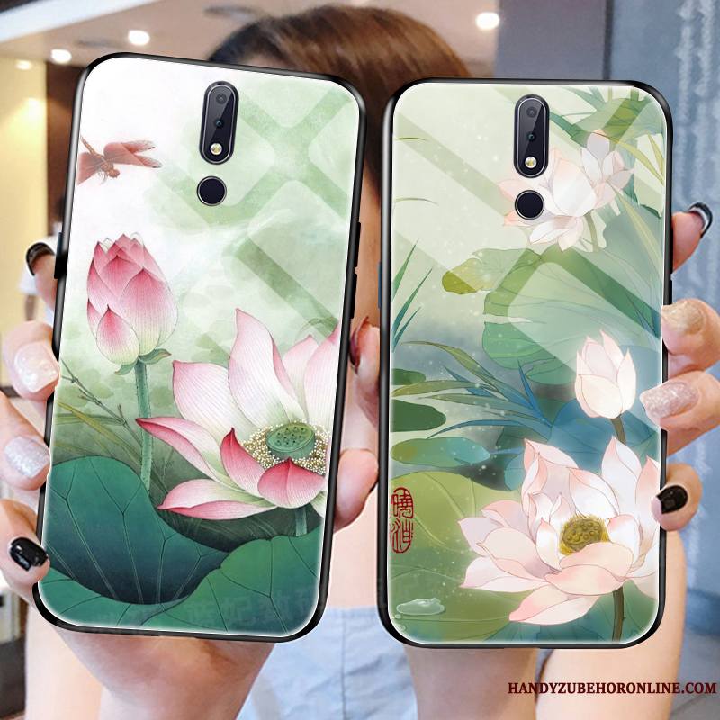 Nokia 7.1 Lumineuses Tendance Vert Coque De Téléphone Vent Rose Fleur