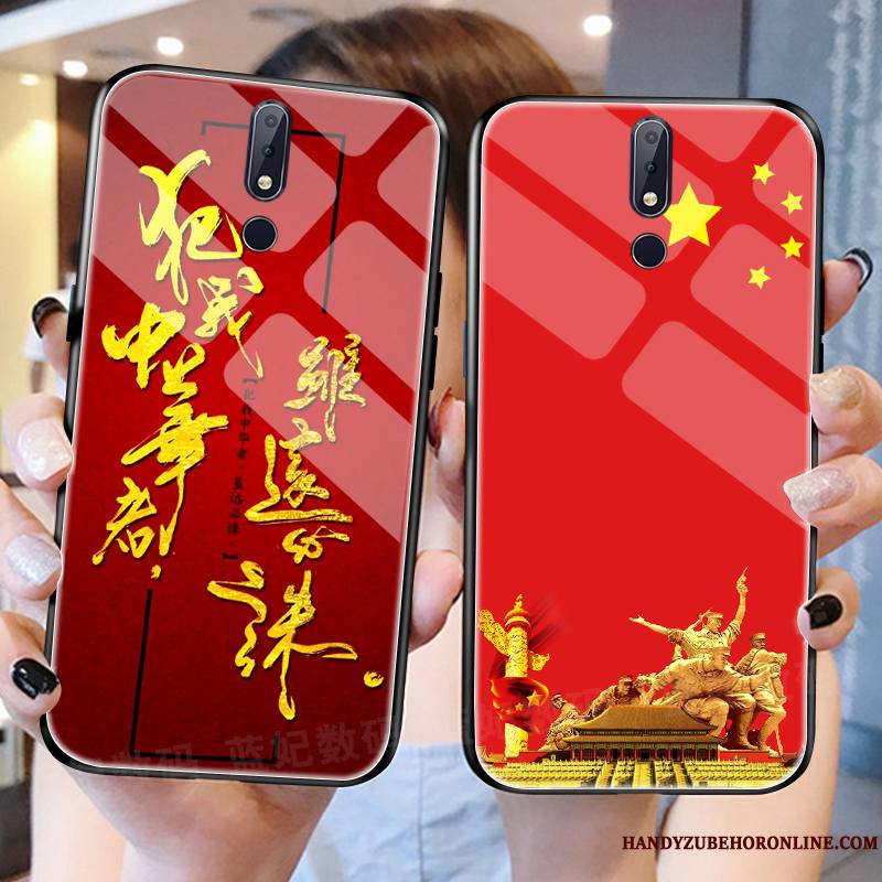 Nokia 7.1 Style Chinois Étoile Coque De Téléphone Verre Lumineuses Rouge