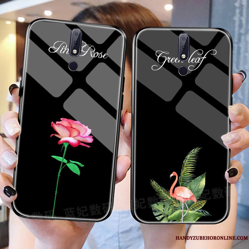 Nokia 7.1 Verre Coque De Téléphone Art Rose Fleur Tout Compris Personnalité
