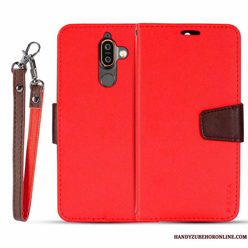 Nokia 7 Plus Protection Coque De Téléphone Rouge Étui En Cuir Clamshell Pu