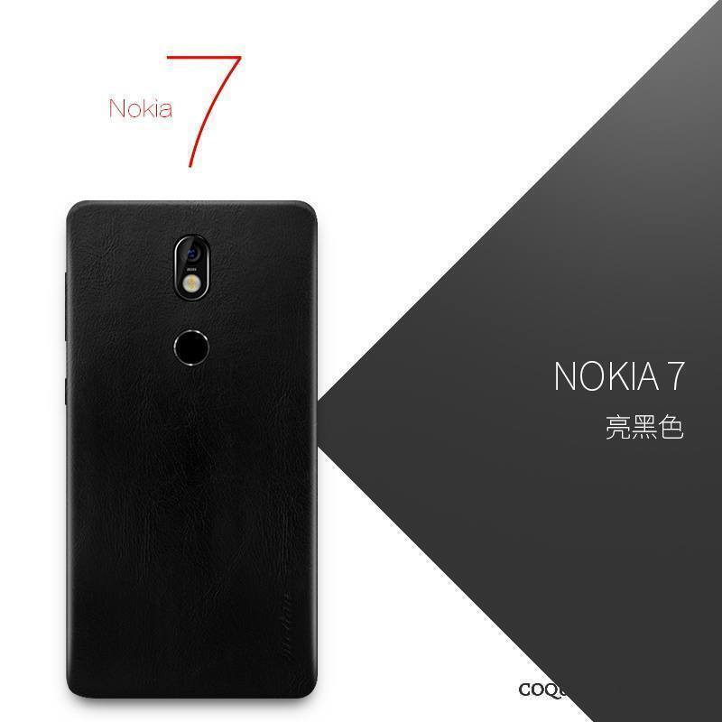 Nokia 7 Tout Compris Très Mince Noir Créatif Cuir Véritable Protection Coque De Téléphone