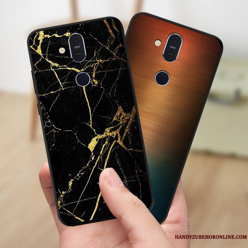 Nokia 8.1 Coque De Téléphone Étui Tendance Délavé En Daim Protection Modèle Fleurie Noir