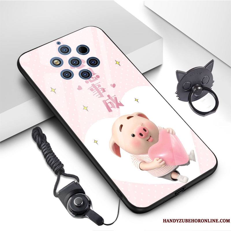 Nokia 9 Pureview Coque De Téléphone Incassable Verre Trempé Dessin Animé Rose Charmant Fluide Doux