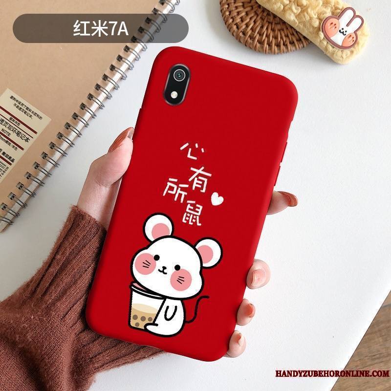 Redmi 7a Coque Délavé En Daim Très Mince Incassable Net Rouge Protection Fluide Doux Nouveau