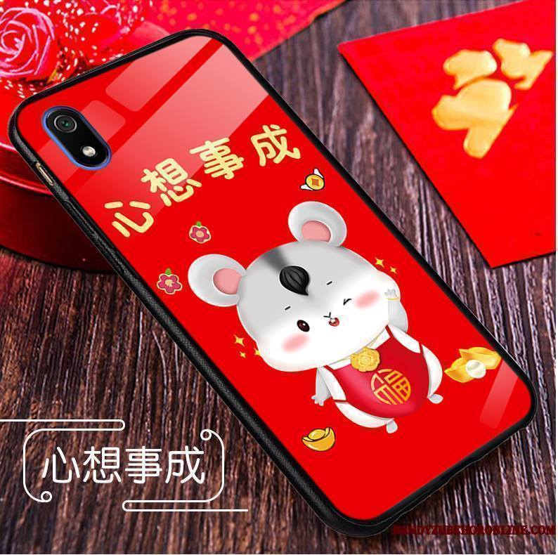 Redmi 7a Rat Dessin Animé Nouveau Étui Coque De Téléphone Verre Rouge