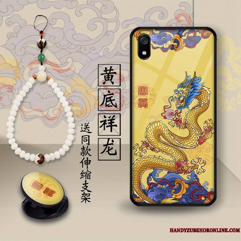 Redmi 7a Tendance Verre Rouge Coque De Téléphone Créatif Dragon Support