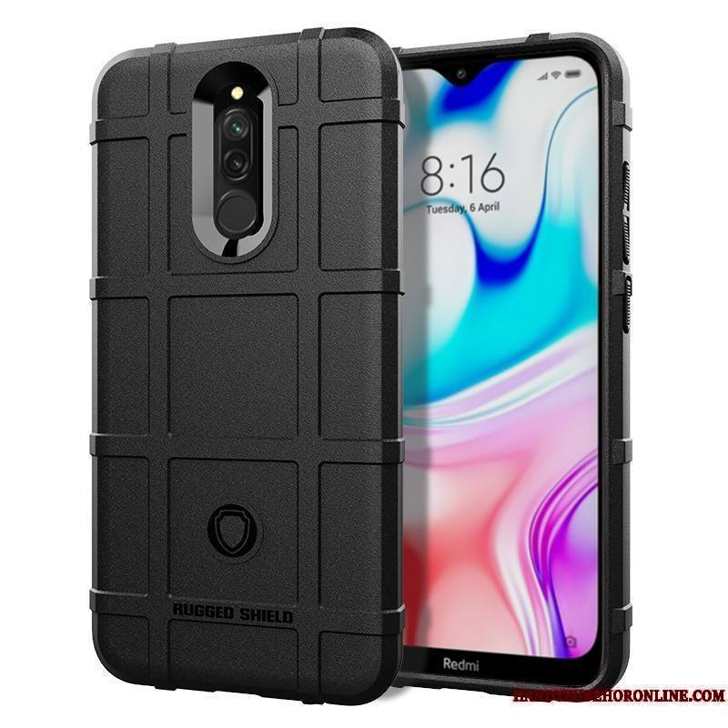 Redmi 8 Coque Noir Protection Rouge Simple Étui Délavé En Daim Tout Compris