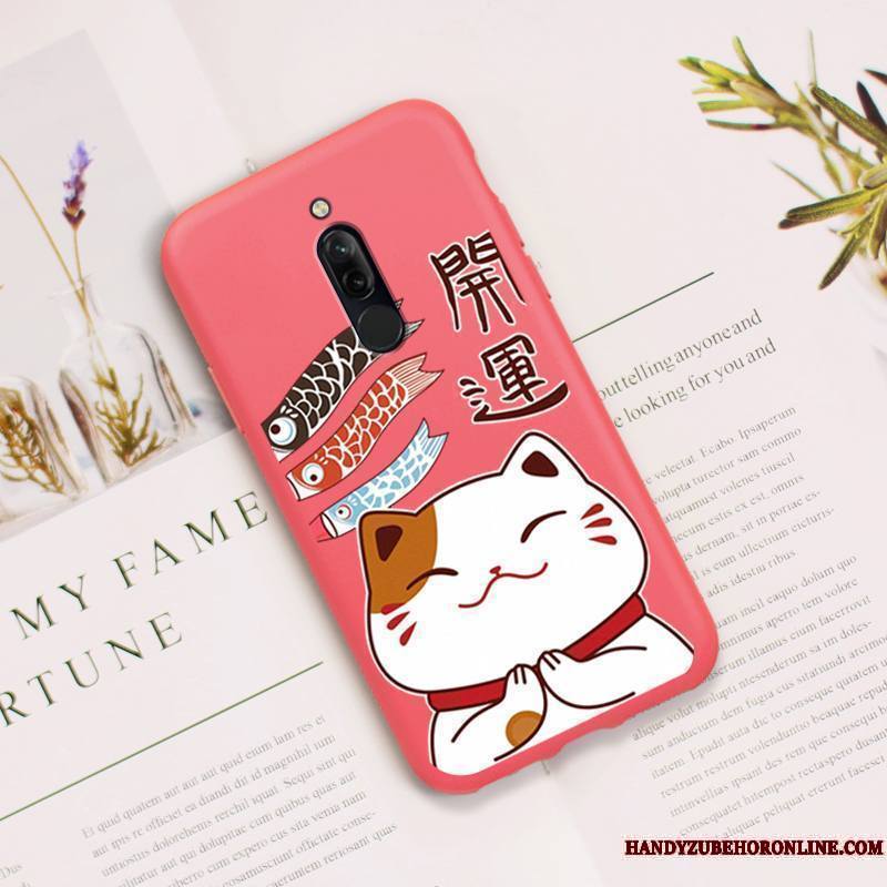 Redmi 8 Coque Rouge Rose Protection Très Mince Chat Étui Dessin Animé