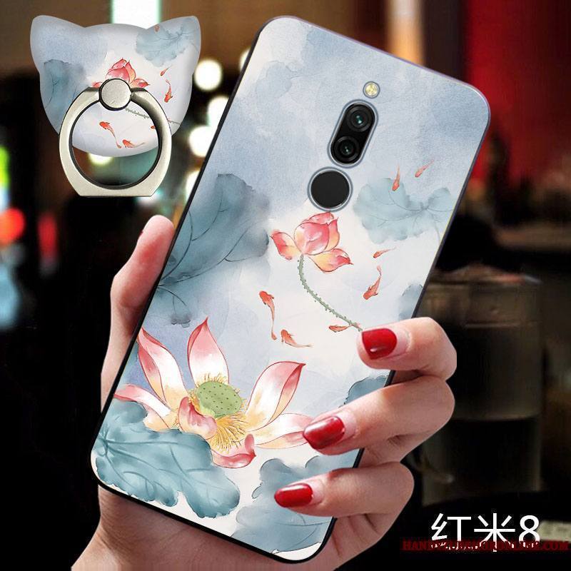 Redmi 8 Fluide Doux Protection Net Rouge Tendance Style Chinois Coque De Téléphone