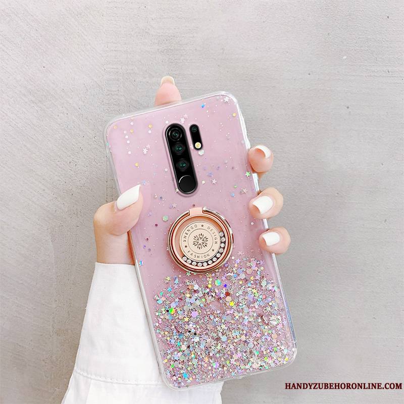 Redmi 9 Flocon De Neige Support Rouge Étui Incassable Coque De Téléphone Rose