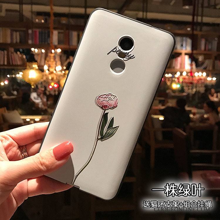 Redmi Note 4x Support Haute Rouge Gaufrage Coque De Téléphone Fluide Doux Blanc