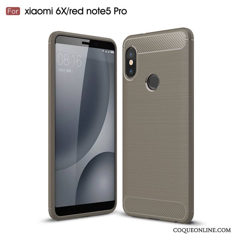 Redmi Note 5 Pro Protection Tout Compris Rouge Coque De Téléphone Silicone Gris Fibre