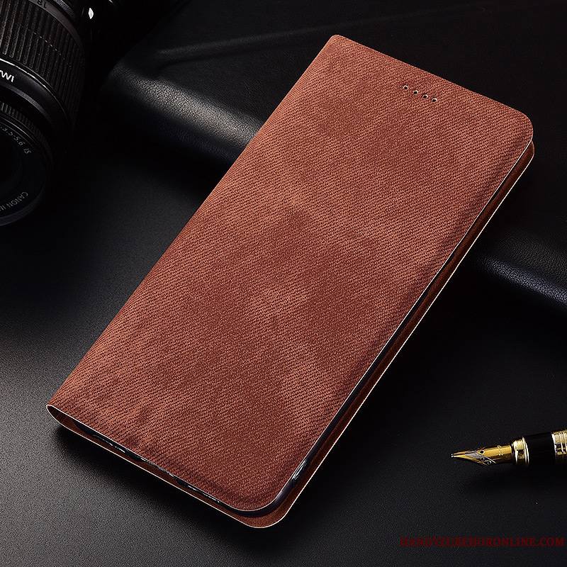 Redmi Note 6 Pro Coque Rouge Étui En Cuir Clamshell Nouveau Incassable Protection Denim