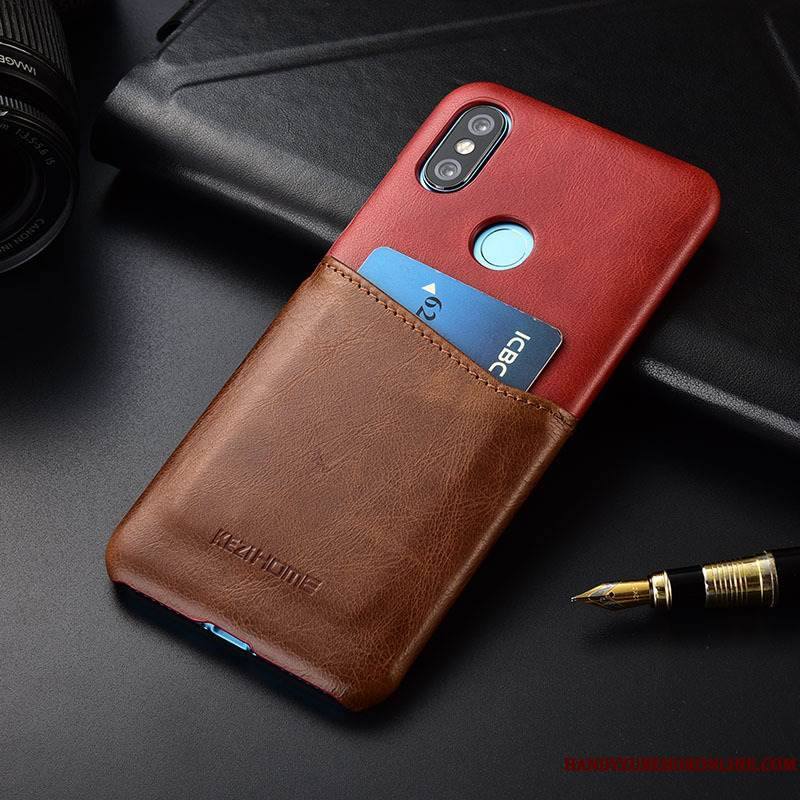 Redmi Note 6 Pro Petit Étui Carte Rouge Couture Couleurs Coque De Téléphone Protection