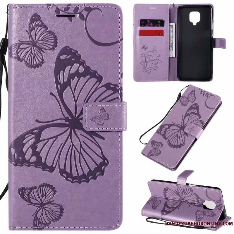 Redmi Note 9 Pro Tout Compris Coque De Téléphone Papillon Rouge Grand Étui En Cuir Violet