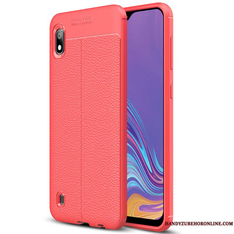 Samsung Galaxy A10 Coque Silicone Litchi Tout Compris Protection Rouge Cuir Mode