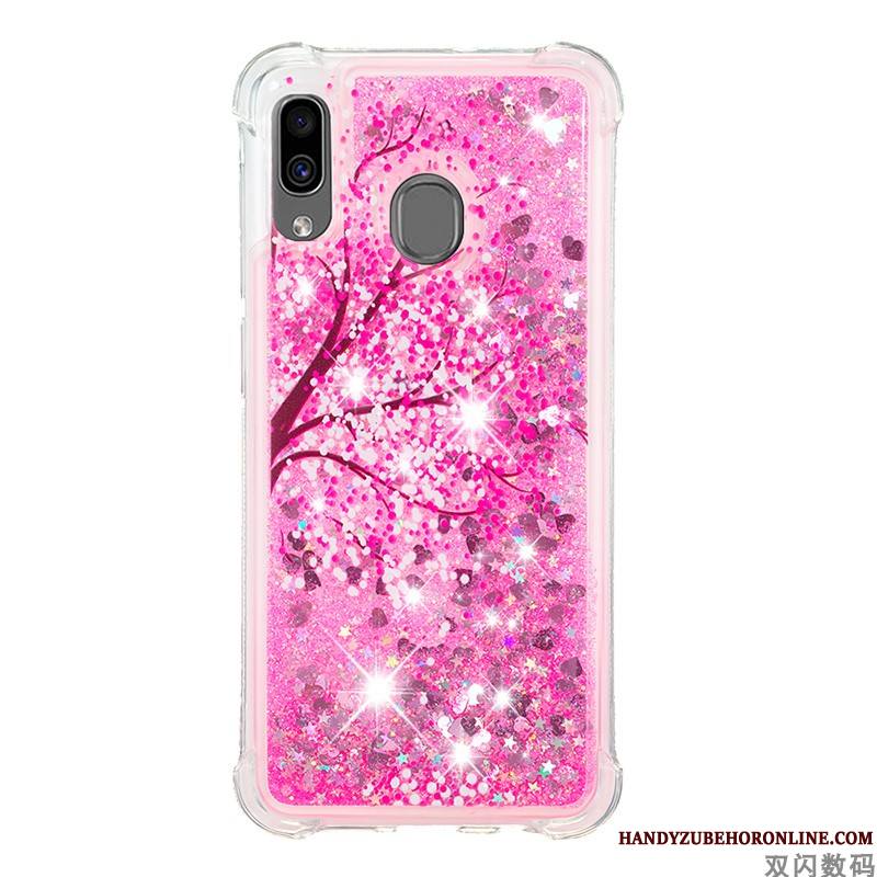 Samsung Galaxy A20e Silicone Protection Quicksand Fluide Doux Rose Étui Coque De Téléphone