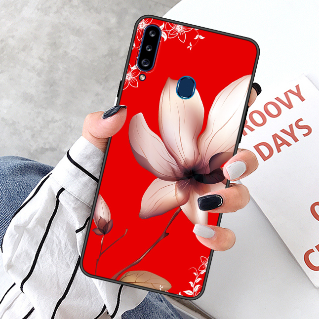 Samsung Galaxy A20s Délavé En Daim Coque De Téléphone Étoile Rouge Personnalisé Fluide Doux Amoureux