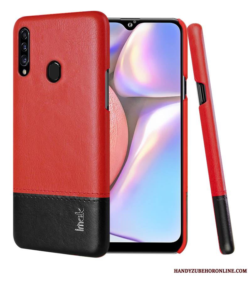 Samsung Galaxy A20s Protection Cuir Étoile Rouge Similicuir Incassable Coque De Téléphone