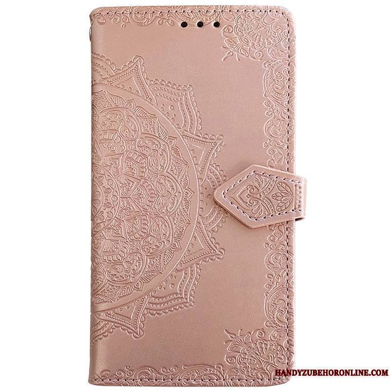 Samsung Galaxy A21s Coque Carte Rose Protection Gaufrage Téléphone Portable Incassable Étui En Cuir