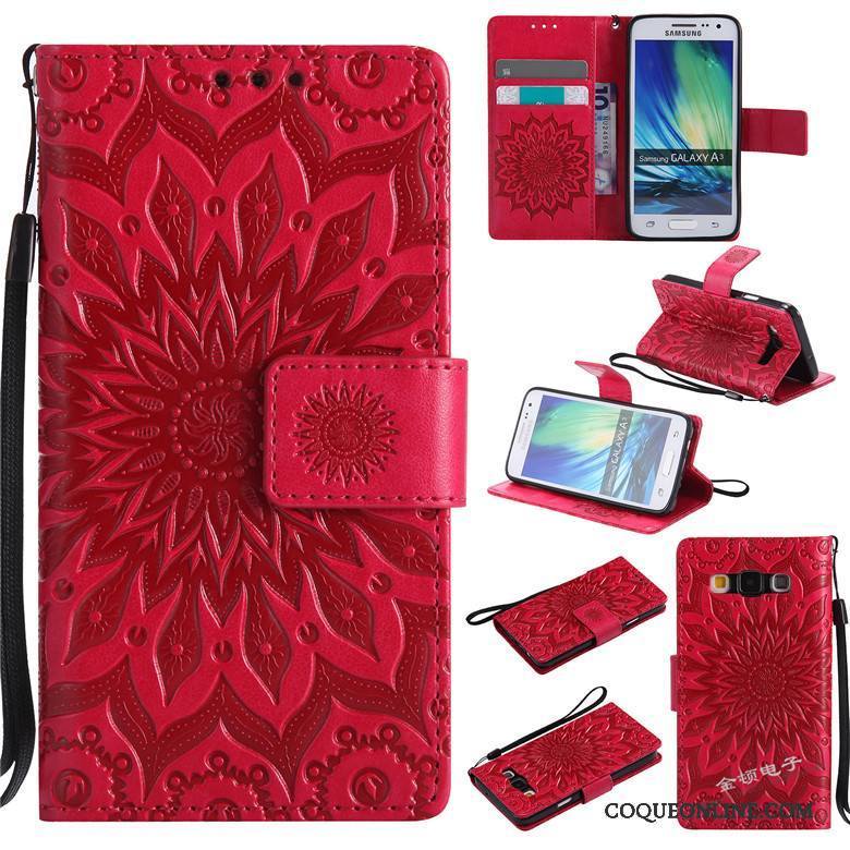 Samsung Galaxy A3 2015 Téléphone Portable Étoile Coque De Téléphone Étui En Cuir Housse Protection Rouge
