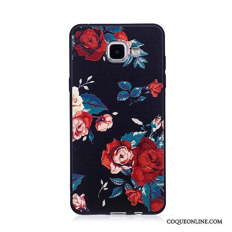 Samsung Galaxy A3 2016 Coque Fluide Doux Protection Fleurs Étoile Noir Peinture Gaufrage