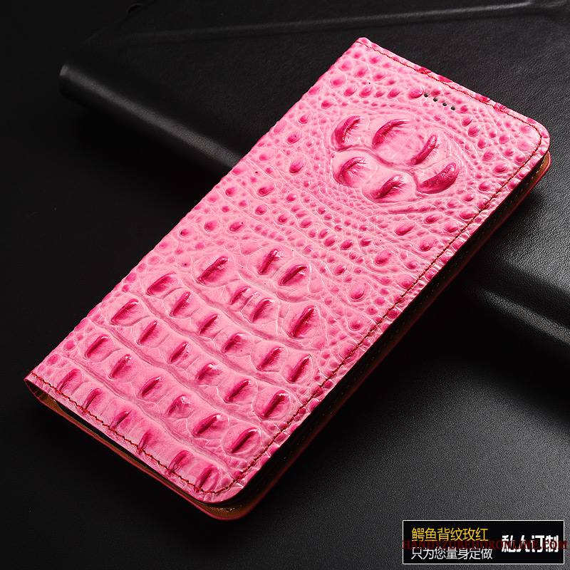 Samsung Galaxy A40 Coque Étui En Cuir Incassable Cuir Véritable Modèle Fleurie Rose Protection Crocodile