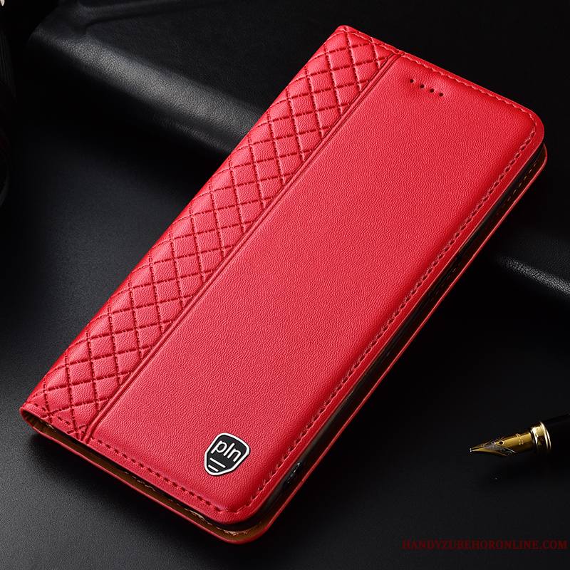 Samsung Galaxy A40 Coque Étui Protection Cuir Véritable Rouge Étui En Cuir Plaid Tout Compris