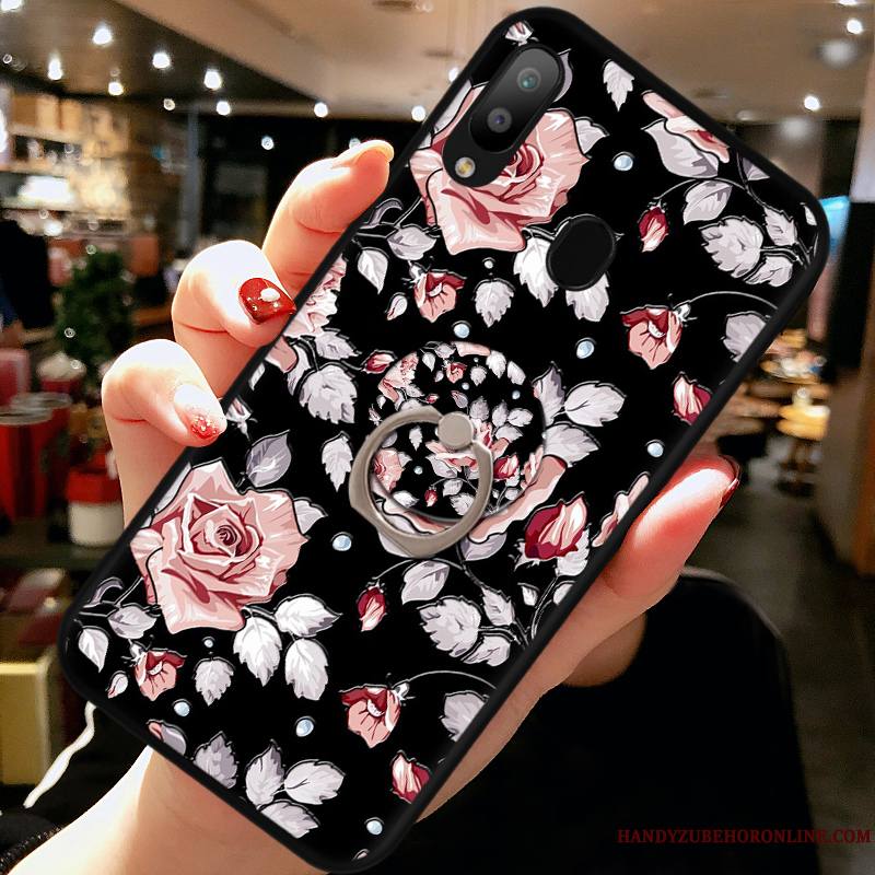 Samsung Galaxy A40 Incassable Coque De Téléphone Silicone Étoile Noir Fleur Étui