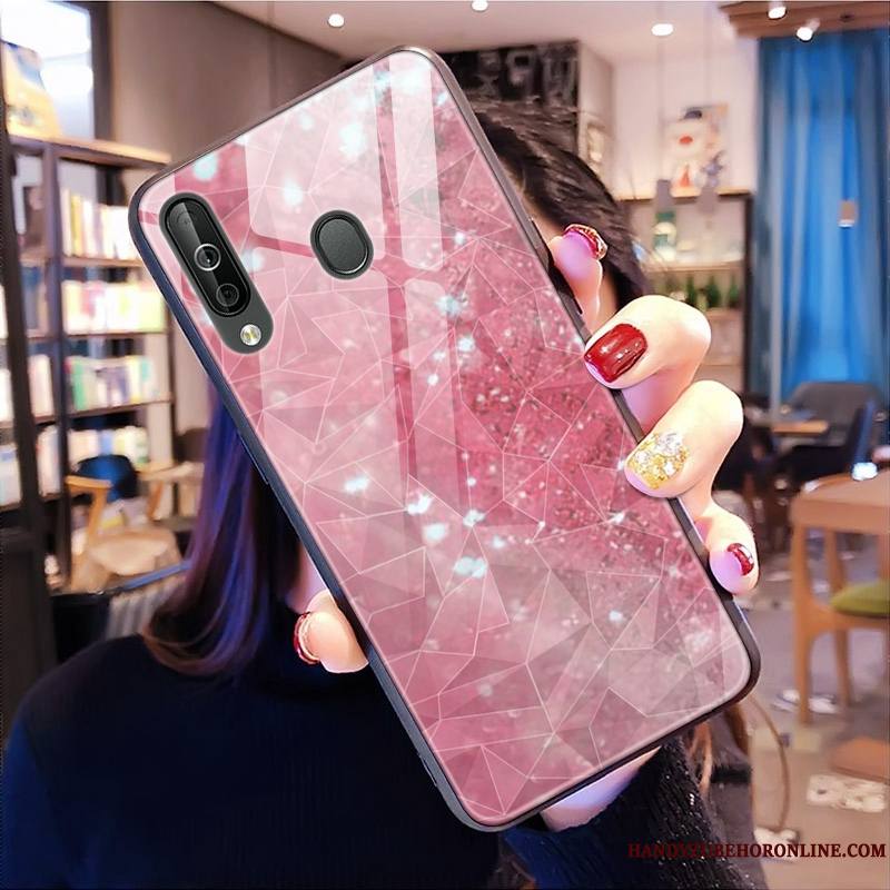 Samsung Galaxy A40s Net Rouge Étui Losange Étoile Modèle Fleurie Coque De Téléphone