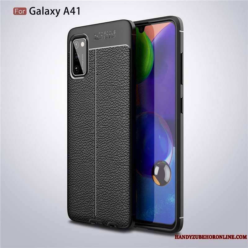 Samsung Galaxy A41 Coque Business Incassable Noir Luxe Étoile Téléphone Portable Cuir