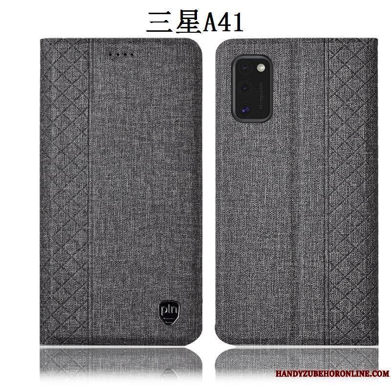 Samsung Galaxy A41 Coque De Téléphone Protection Lin Étui Étoile Gris Tout Compris