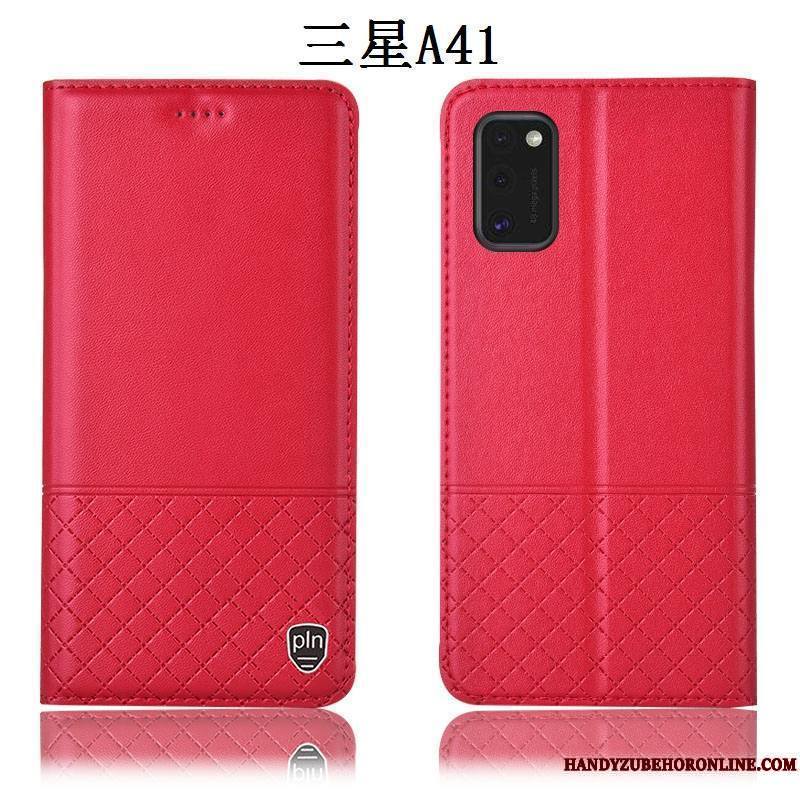 Samsung Galaxy A41 Coque Étoile Étui En Cuir Tout Compris Protection Incassable Rouge Housse