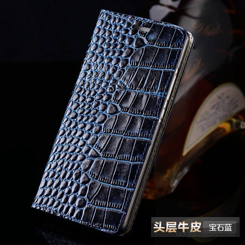 Samsung Galaxy A5 2015 Étui En Cuir Étoile Cuir Véritable Crocodile Modèle Protection Bleu Coque De Téléphone