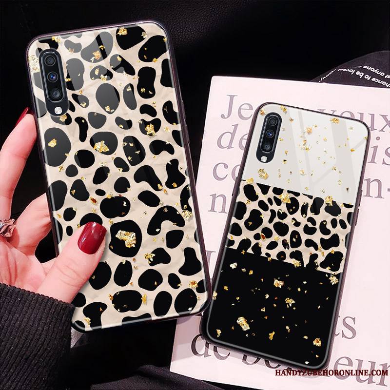 Samsung Galaxy A50 Coque Léopard Verre Étui Étoile Tout Compris Vent Noir