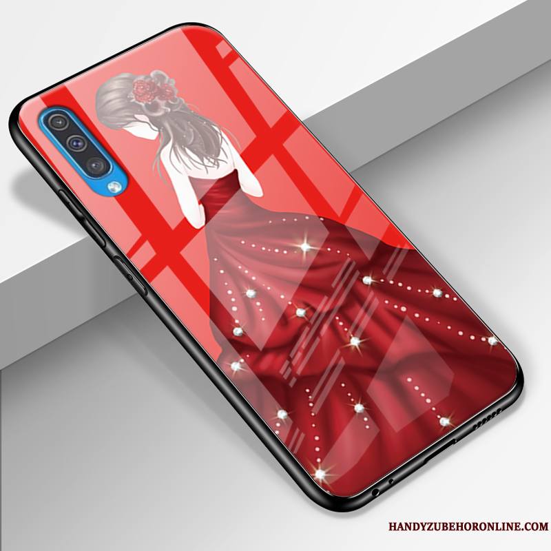 Samsung Galaxy A50 Verre Incassable Tout Compris Yarn Rouge Coque De Téléphone