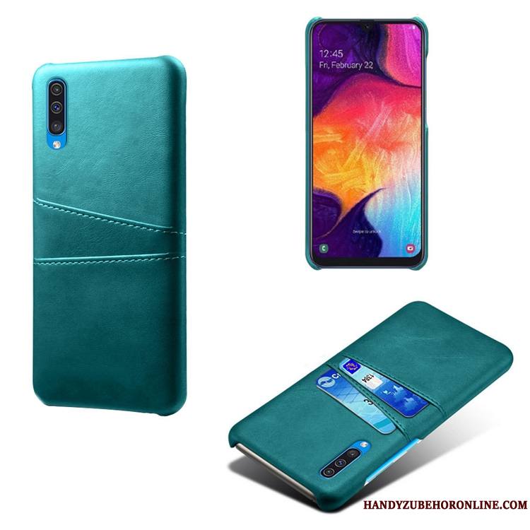 Samsung Galaxy A50s Coque De Téléphone Bovins Cuir Modèle Fleurie Carte Vert Étoile