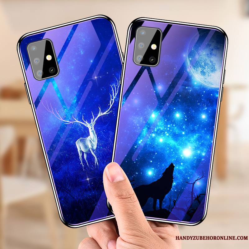 Samsung Galaxy A51 Coque Fluide Doux Nouveau Bleu Tout Compris Verre Luxe Dessin Animé