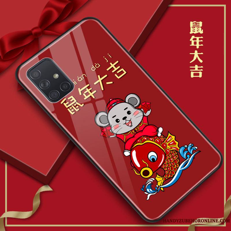 Samsung Galaxy A51 Coque Tendance Rouge De Fête Rat Étui Grand Verre