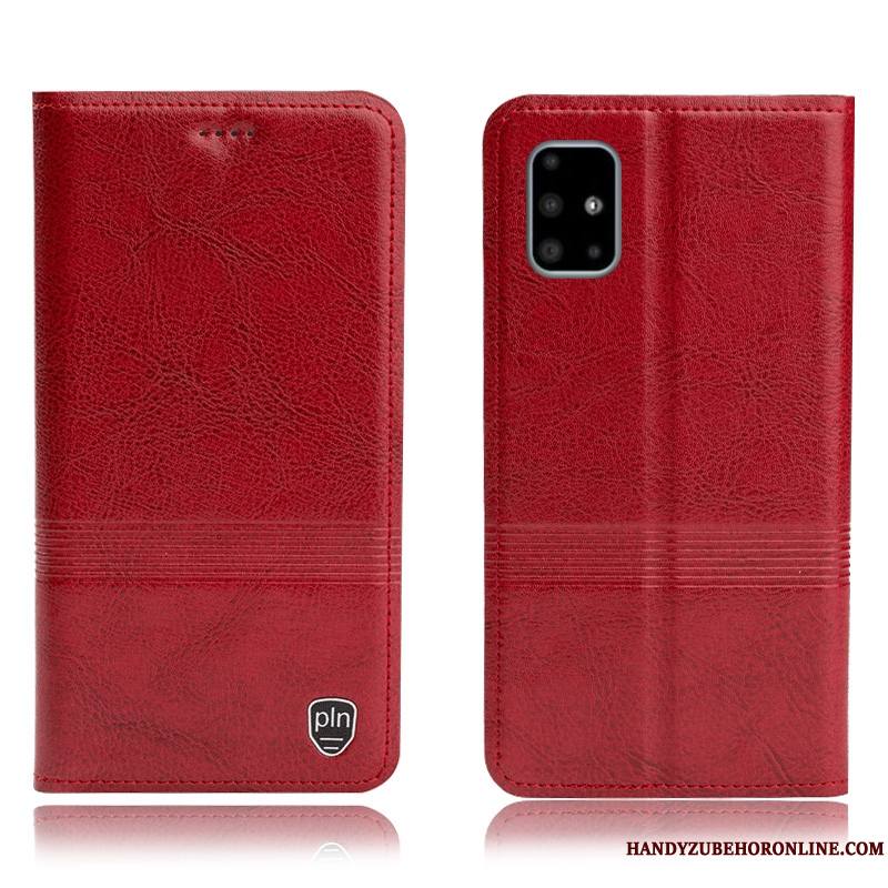 Samsung Galaxy A51 Cuir Véritable Modèle Fleurie Rouge Étoile Incassable Coque De Téléphone Tout Compris