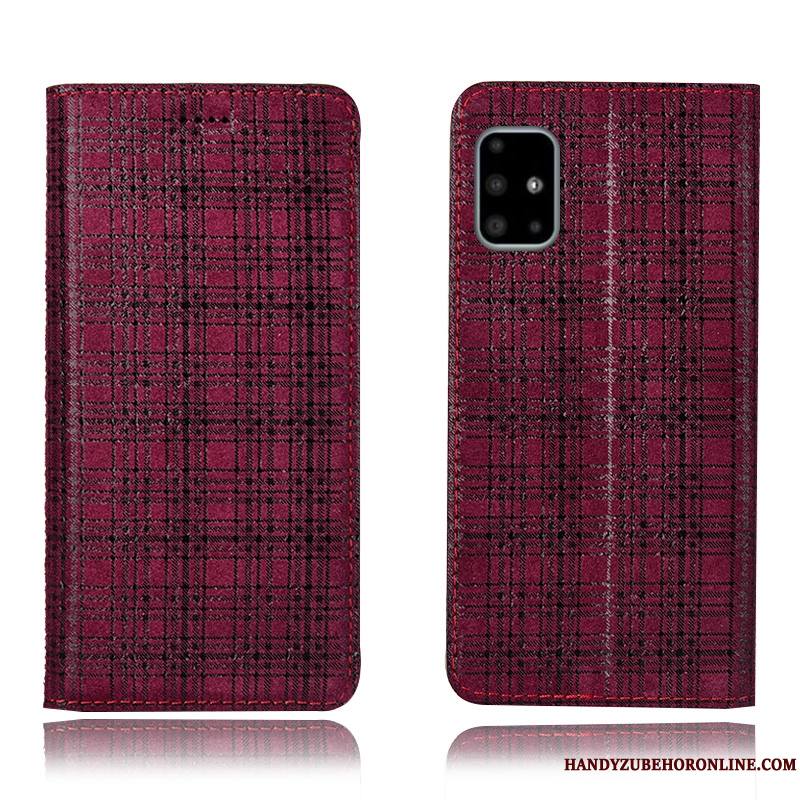 Samsung Galaxy A51 Protection Modèle Fleurie Coque De Téléphone Plaid Étui Incassable Rouge