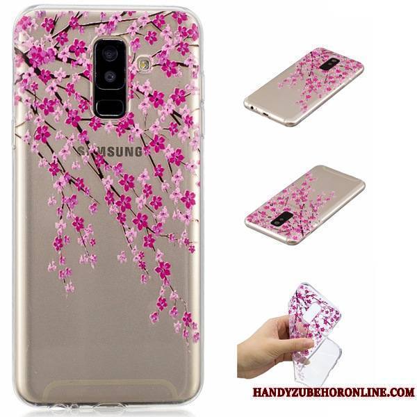 Samsung Galaxy A6+ Sac Coque Protection Rose Bordure Fluide Doux De Téléphone