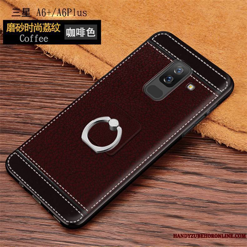 Samsung Galaxy A6+ Tendance Litchi Coque De Téléphone Modèle Fleurie Étui En Cuir Incassable Étoile